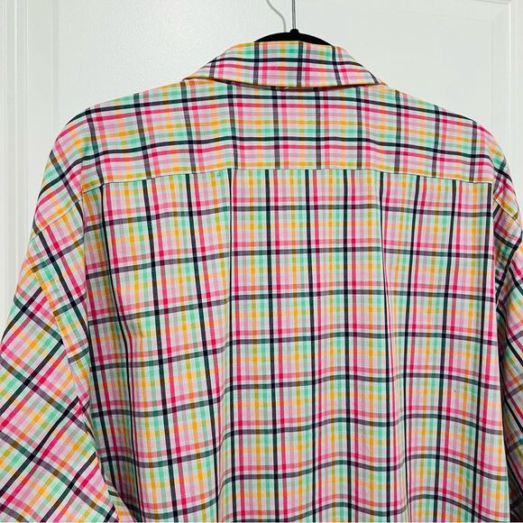 Thomas Dean Men’s Pink Plaid Contrast Cuffs Button Up Shirt Sz. 2XLT Pima Cotton - Picture 9 of 13